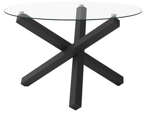 Cupric Round Clear Glass Dining Table With Black Metal Legs
