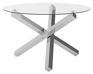 Cupric Round Clear Glass Dining Table With Silver Metal Legs