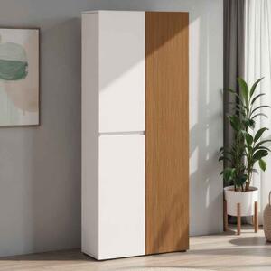 Inverness High Gloss Tall Shoe Cabinet With 3 Doors In White And Oak