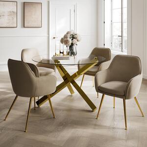 Cupric Clear Glass Top Dining Table With Tampere 4 Light Fawn Chairs