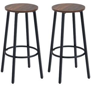 HOMCOM Bar Stools Set of 2, Industrial Breakfast Bar Stools with Round Footrest and Steel Legs for Dining Room, Kitchen, Rustic Brown