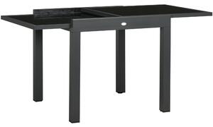 Outsunny Extending Garden Table, Outdoor Dining Table with Aluminium Frame and Tempered Glass Tabletop, 80/160 x 80 x 75 cm, Black