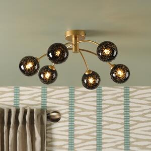 Dar Wisebuys Izzy 6 Light Semi Flush Ceiling Light In Polished Gold With Black Confetti Glass