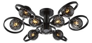 Dar Wisebuys Lynette 9 Light Semi Flush Ceiling Light In Satin Black With Black Confetti Glass