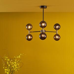 Dar Wisebuys Takara 6 Light Semi Flush Ceiling Light In Black And Bronze With Black Confetti Glass