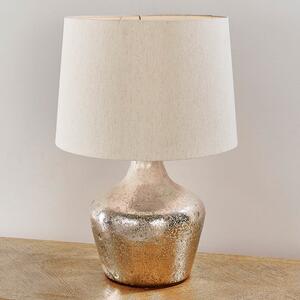 Marietta Off White Fabric Table Lamp In Hammered Pearl Ombre Foil