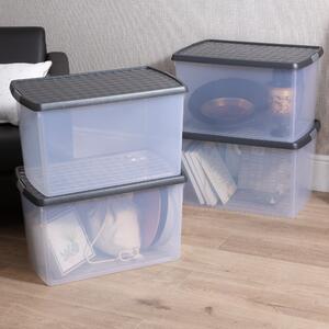 Wham Crystal Pack of 4 62L Clip Lock Storage Boxes with Lids Clear