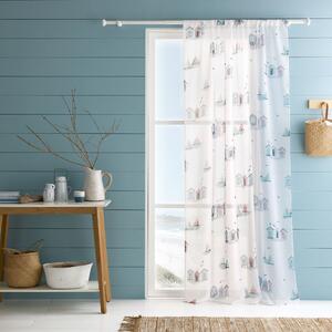 Fusion Beach Huts Coastal Ready Made Single Voile Curtain Blue