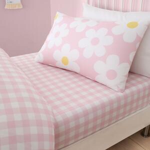 Bedlam Retro Daisy Gingham Check Bed Linen Fitted Sheet Single Pink