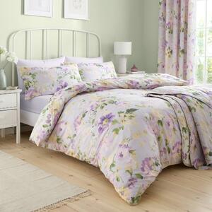 Dreams & Drapes Flourette Watercolour Floral Duvet Cover Bedding Set Lilac