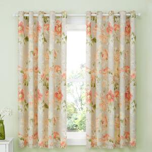 Dreams & Drapes Flourette Watercolour Floral Ready Made Eyelet Curtains 66 x 72 Natural