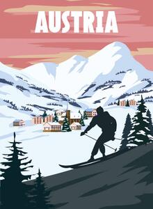 Art Print Austria Ski resort poster, retro. Alpes, VectorUp