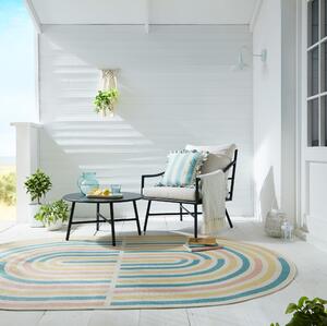 Pastel Stripe Oval Indoor Outdoor Rug Beige/Orange