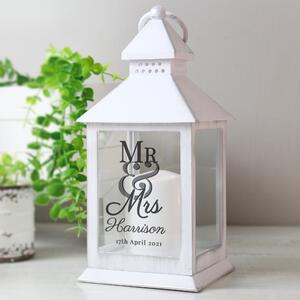 Personalised Mr and Mrs White Lantern White