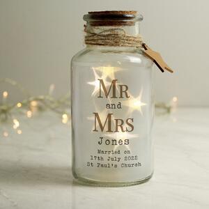 Personalised Mr and Mrs Glass LED Jar Clear