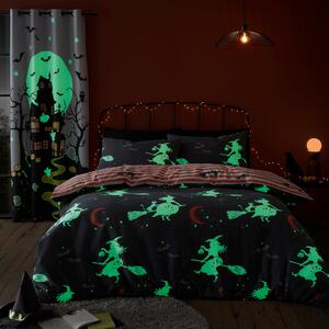 Halloween Flying Witches Duvet Cover Bedding Set Charcoal