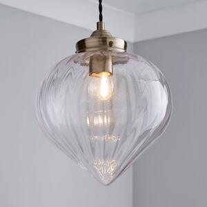 Rio Voyager 1 Light Pendant Ribbed Glass Ceiling Fitting Silver