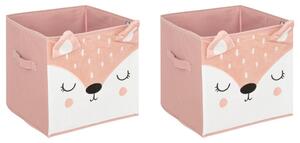 Kids Mix and Modul Set of 2 Pink Fox Cube Storage Boxes Pink