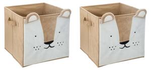 Kids Mix and Modul Set of 2 Lion Cube Storage Boxes Brown