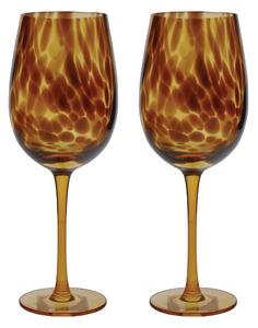BarCraft Set of 2 Tortoiseshell Wine Glasses Brown/Black