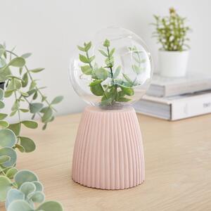 Faux Terrarium Ribbed Battery Table Lamp Pink