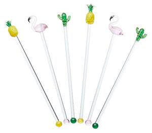 BarCraft Novelty Tropical Glass Cocktail Stirrers White/Green/Yellow