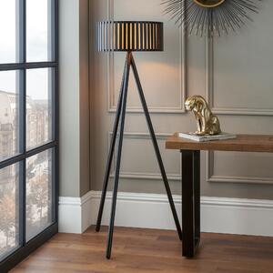 Rabanne Wooden Slat Tripod Floor Lamp Black