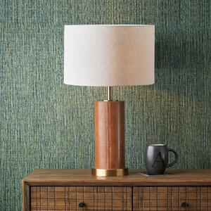Laurence Tan Leather and Brass Cylindrical Table Lamp Tan