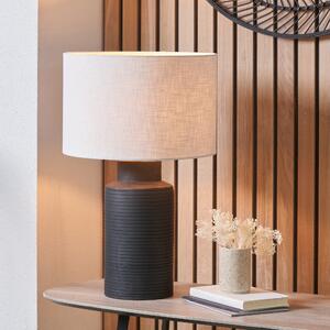 Sierra Tall Ribbed Terracotta and Linen Table Lamp Black