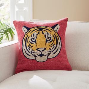 Woven Chenille Tiger Cushion Fuschia