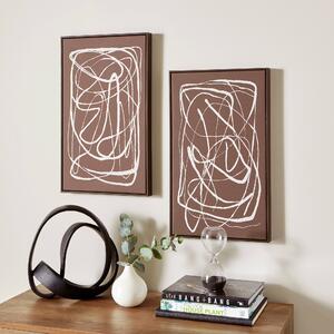 Set of 2 Abstract Framed Canvases Brown