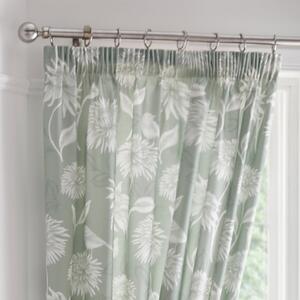 Chrysanthemum Green 168 x 183cm Pencil Pleat Curtains With Tie Backs Green
