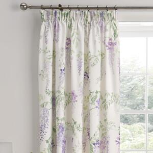 Wisteria Lilac 168 x 183cm Pencil Pleat Curtains With Tie Backs Lilac