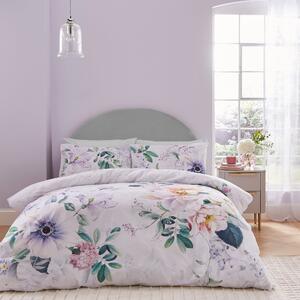 Tansy Floral Cotton Sateen Duvet Cover Set Off-White