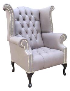 Chesterfield High Back Wing Chair Buttoned Seat Shelly Owl Brown Leather In Queen Anne Style
