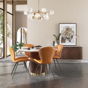 Kiera 4 Seater Round Dining Table, Real Marble Walnut