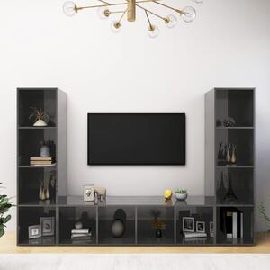 TV Cabinets 3 pcs High Gloss Grey 142.5x35x36.5 cm Chipboard