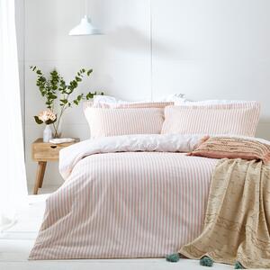 The Linen Yard Hebden Blush 100% Cotton Duvet Cover & Pillowcase Set Pink/White