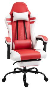 Vinsetto PU Leather Gaming Chair w/ Headrest, Footrest, Wheels, Adjustable Height, Racing Gamer Recliner, Red White