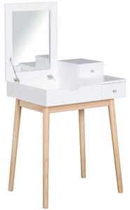 HOMCOM MDF,Pine Dressing Table Desk Flip-up Mirror Multi-purpose 2 Drawers Modern - White