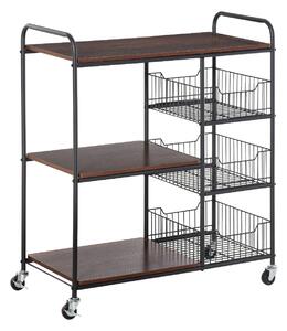 HOMCOM Industrial-Style Kitchen Dining Storage Cart Trolley w/ Shelves Baskets Handles Wheels Home Living Room Kitchen Rustic Brown