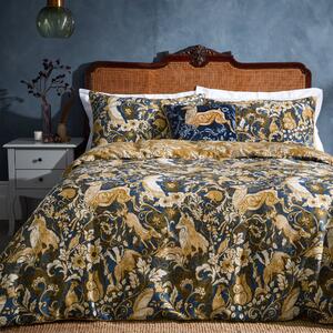 Paoletti Harewood Blue 100% Cotton Duvet Cover & Pillowcase Set Blue/Yellow