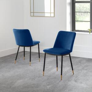 Delaunay Set of 2 Dining Chairs, Velvet Blue