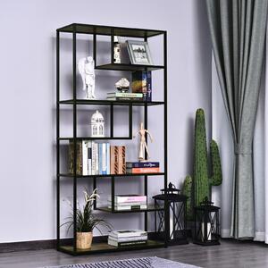 HOMCOM Wood Shelf Bookcase Industrial Style Stand 6-Staggered Shelf Living Room Display Rack Organiser