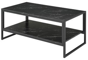 HOMCOM Two-Tier Laminate Marble Print Table Top Coffee Table w/ Metal Frame Foot Pads Elegant Modern Style 2 Shelves Home Display Storage Unit Black