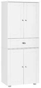 HOMCOM Freestanding Tall Kitchen Cupboard Storage Cabinets with Drawer and 3 Adjustable Shelves for Dining Room, Living Room, White