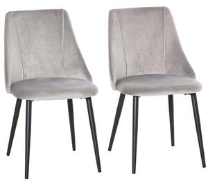 HOMCOM Dining Chairs Set of 2, Modern Upholstered Velvet-Touch Fabric Accent High Back Chairs with Metal Legs, Grey