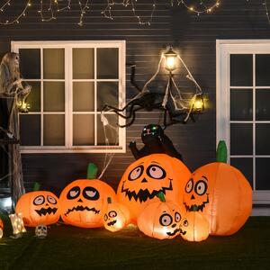 HOMCOM 1.2m Long Wide Inflatable Seven Pumpkins with Color Changing Flash Eyes Black Cat for Halloween Decoration LED Lights