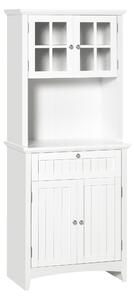 HOMCOM Kitchen Buffet and Hutch Wooden Storage Cupboard w/ Framed Glass Door, Drawer, Space for Dining and Living Room, 68.6W x 40D x 164Hcm, White