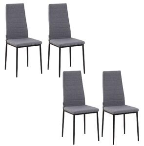 HOMCOM Set of 4 Dining Chairs High Back Linen-Touch Fabric with Metal Legs for Kitchen - Grey
